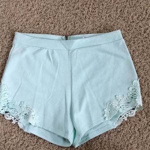 Mint Green High Waisted Cotton Shorts